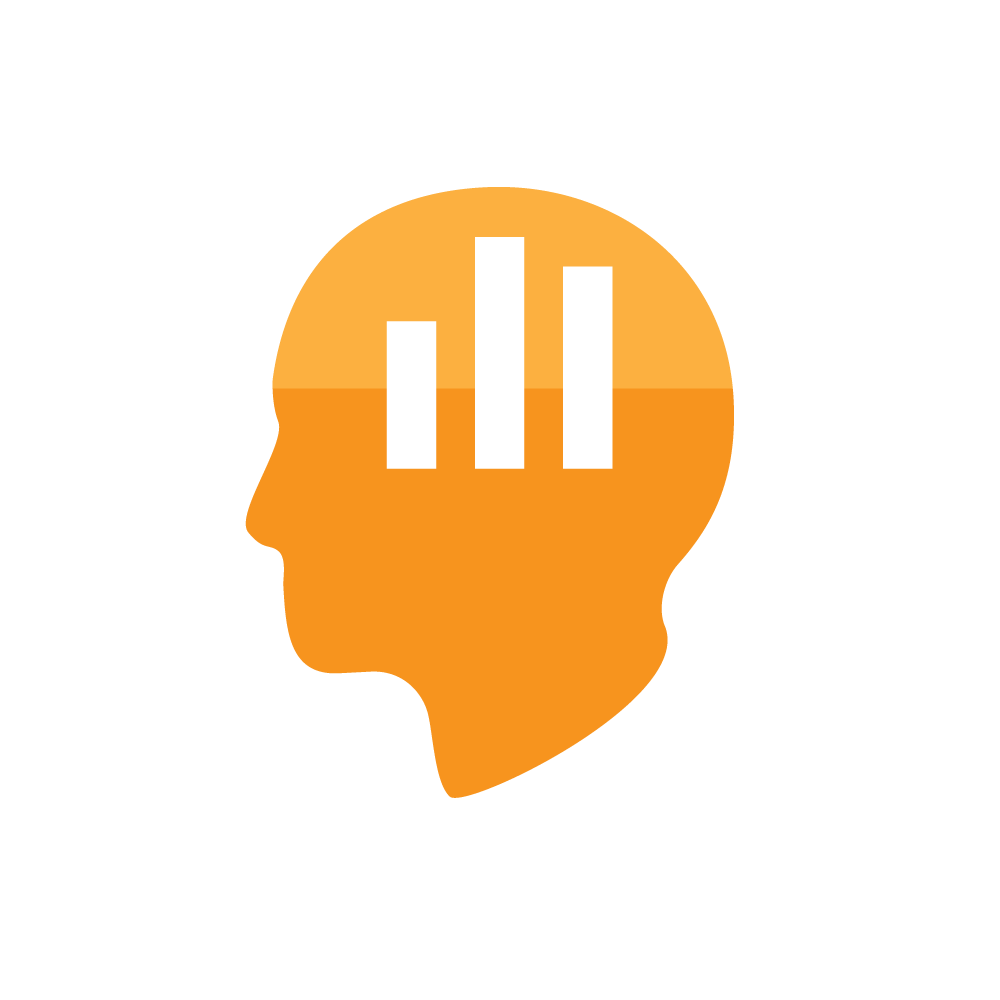 MedimetRx icon: an orange profile of a human head containing a three-bar chart